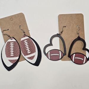 Football Earrings Set Of 2 NEW Vinyl Wood GIFT Sporty Athletic Athleisure
